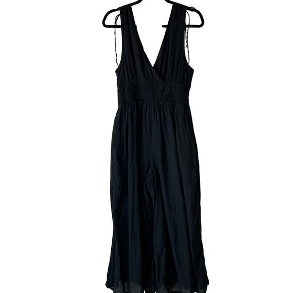 American Eagle Vneck Wide Leg Jumpsuit Black size Large 100% Cotton Boho Smocked - Picture 4 of 12